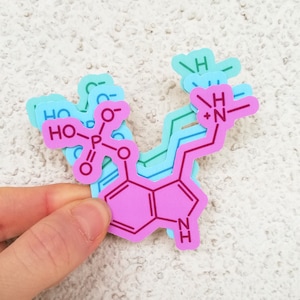 Calcomanía impermeable de vinilo para portátil con la estructura química de la psilocibina.