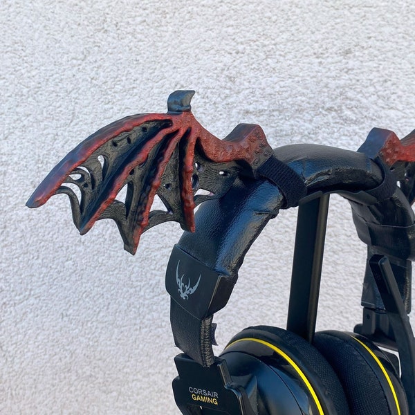 Accesorio gótico de alas de murciélago para auriculares y audífonos, alas de dragón desgastadas para auriculares, regalo de accesorios de disfraz de cosplay de jugador gótico