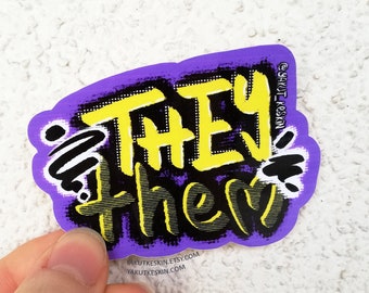 Niet-binair zij voornaamwoord graffiti sticker waterdicht vinyl laptop stickers LGBTQ sticker niet-binair trots cadeau