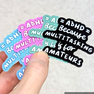 Waterdichte sticker ADHD en multitasking, focusbeheer neurodiversiteit, productiviteitstips geestelijke gezondheid, planner ADHD-planner