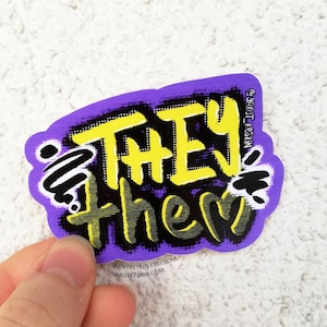 Niet-binair zij voornaamwoord graffiti sticker waterdicht vinyl laptop stickers LGBTQ sticker niet-binair trots cadeau