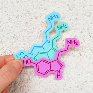 Adhesivo de vinilo para portátil con la estructura química de la serotonina.