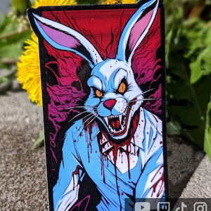 Sticker vinyle Halloween lapin effrayant, sticker pour ordinateur portable lapin amateur de films d'horreur meurtre pour cadeau de planificateur de journal de bouteille d'eau ou pare-chocs de voiture