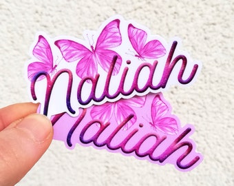 Custom name stickers pink butterfly waterproof vinyl stickers