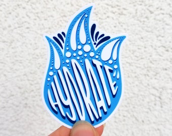 Hydrate waterproof vinyl sticker for water bottles, water reminder decal, hydration tracking gift