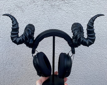 Lucifer demon horns for Headphones, BIG anime Gothic Curved Ram Horn, devil gamer Cosplay horn Headset attachment, Gaming Prop streamer gift