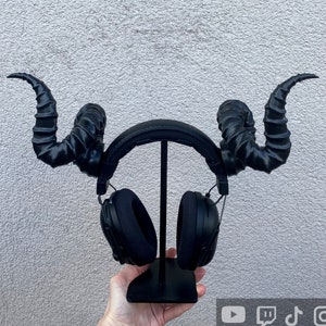 Lucifer demon horns for Headphones, BIG anime Gothic Curved Ram Horn, devil gamer Cosplay horn Headset attachment, Gaming Prop streamer gift