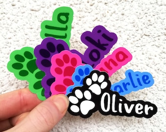 Custom Paw Name vinyl stickers, personalized dog and cat lover gift, modern cat furniture decal, waterproof laptop computer sign