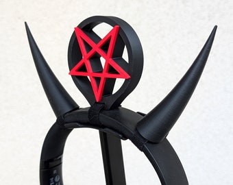 Demon Horns with PENTAGRAM for Headphones, Gothic Halloween cosplay horns for streaming, Devil horns gamer Cosplay Headset Hair Accessories