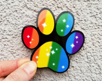 LGBT rainbow pride flag pet paw waterproof vinyl sticker
