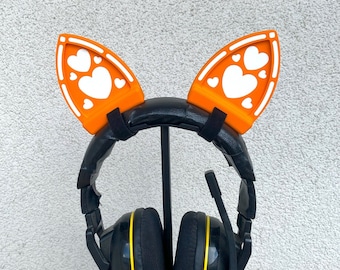 Heart Fox Ears do zestawów słuchawkowych i słuchawek, Synthwave gamer fox Ears attachment, Egirl Cosplay Gaming Accessories, Cute Kawaii Streamer Prop
