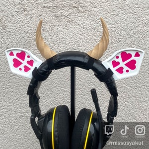Cow Ears and Horns Headset Attachment, cute gaming headphones props for streamer, gamer Cosplay Headset Accessories, Egirl Kawaii Streaming