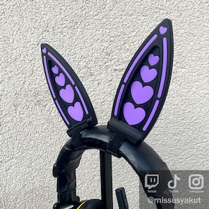 Heart Bunny Ears for Headsets and Headphones, Synthwave gamer Rabbit Ears attachment, Egirl Cosplay Gaming Accessories, Cute Streamer Prop