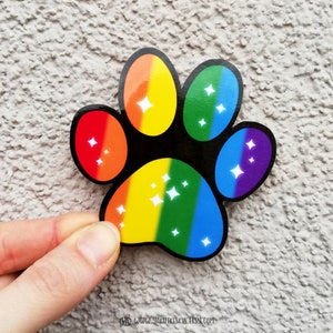 Adesivo de vinil à prova d'água com bandeira do orgulho LGBT arco-íris para pata de animal de estimação