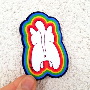Adesivo impermeabile in vinile con motivo arcobaleno a forma di sedere di gatto LGBTQIA per laptop, borraccia, diari, etichetta lavabile in lavastoviglie.