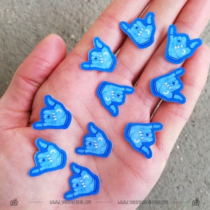 Confezione da 10 adesivi MINI Shaka Sign Hang Loose, decalcomania surf blu, adesivo impermeabile per laptop, decalcomania per bottiglia d'acqua, piccolo album di ritagli regalo