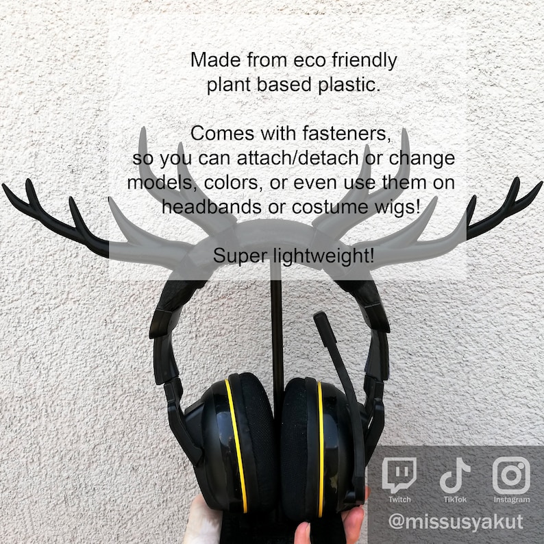 ANTLERS for Headphones and Headsets, Deer Antler horns gamer Cosplay Headband and hair Accessories, Streaming Prop, gaming streamer gift image 9