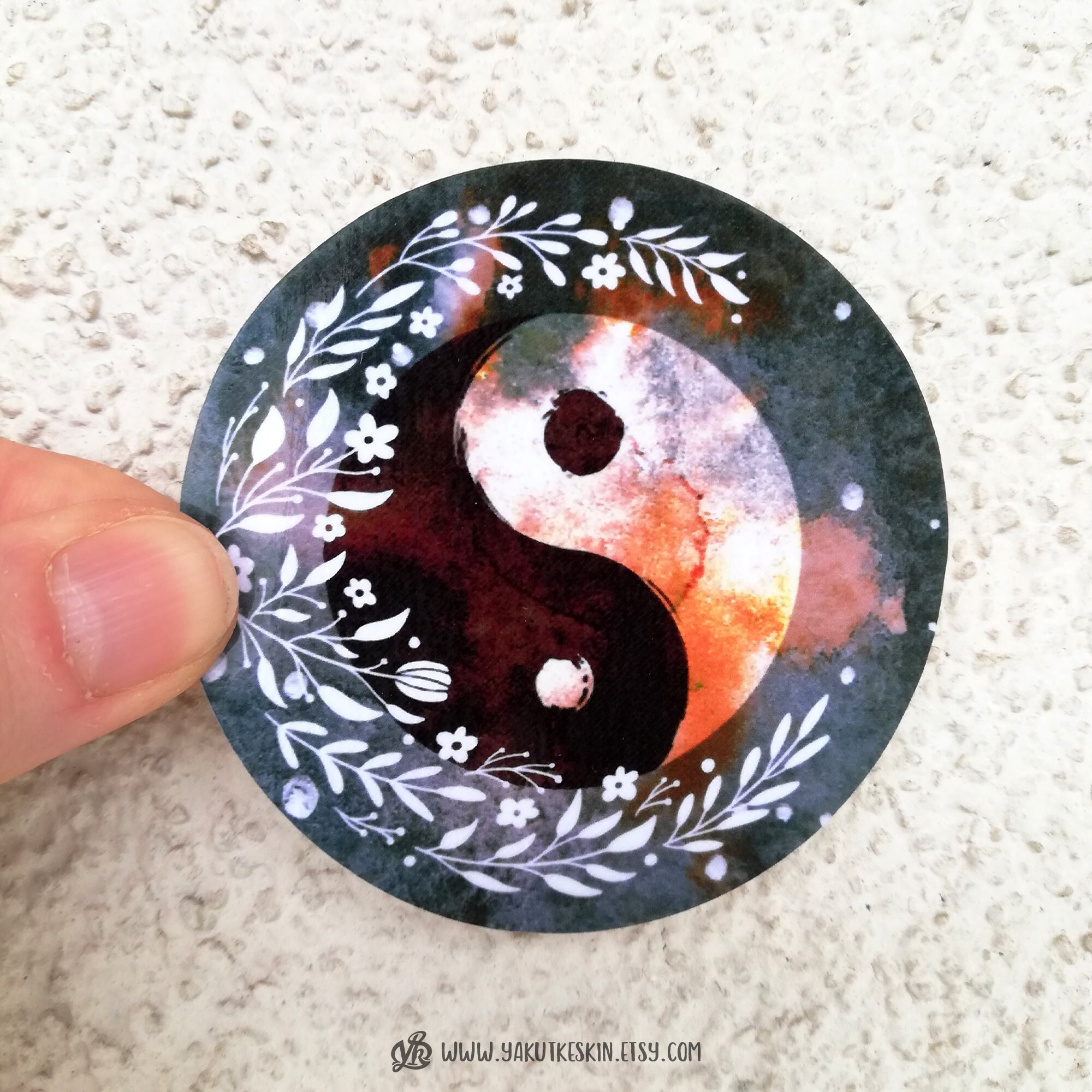 Full Moon Yin Yang Floral Vinyl Laptop Sticker Waterproof - Etsy