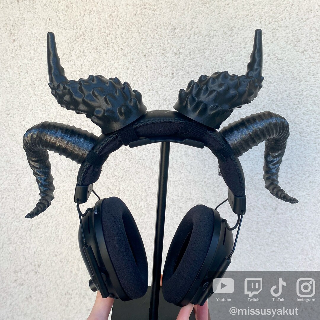 Gothic Dragon Ram Horns SET for Headphones Headsets Attachment, Gaming