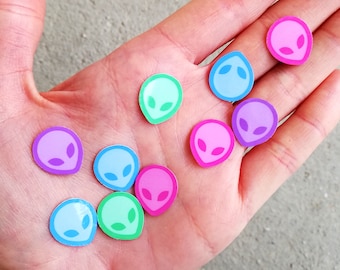 10 MINI Alien stickers pack, UFO extraterrestrial decal, waterproof laptop sticker water bottle decal, small scrapbook album gifts