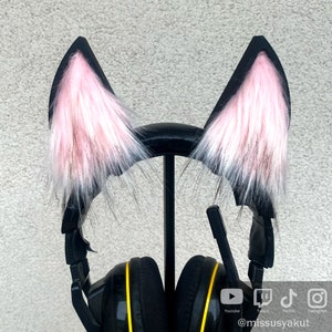 Furry Kitten Cat Ears for Headphones Headsets, gamer Cosplay Accessories, Egirl Streaming Prop, gaming streamer fox fur ears for Halloween