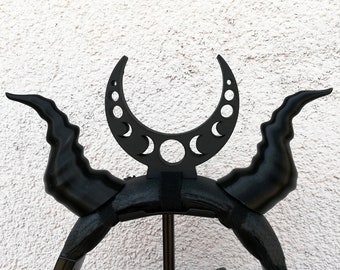 Gothic Witch Moon Crown and Demon HORNS for Headphones, Crescent moon Headset Accessories, goth horns gamer Cosplay, Gaming Streaming Prop
