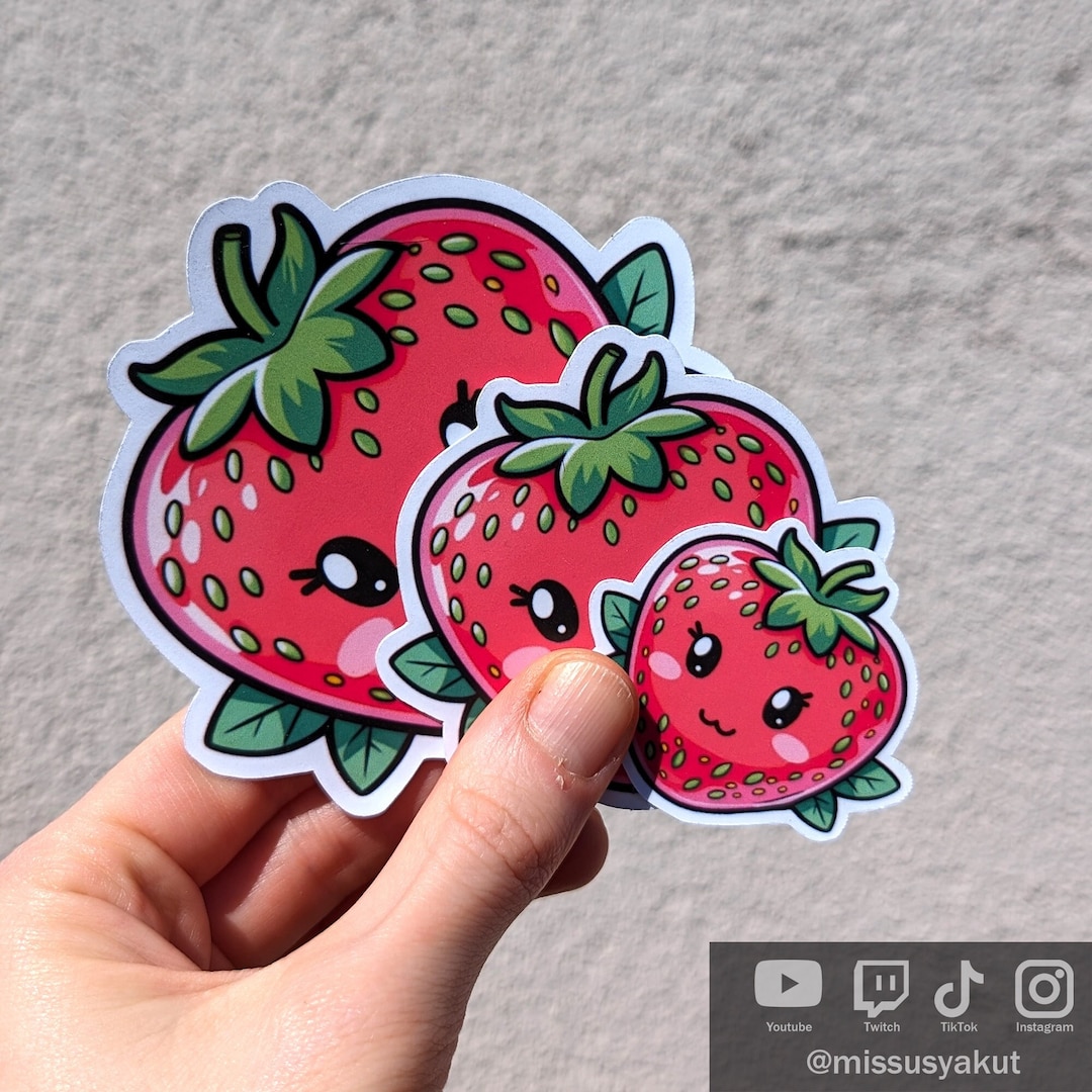 Cute Strawberry Fruit Waterproof Vinyl Sticker, Summer Water Bottle ...