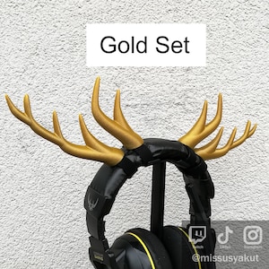 ANTLERS for Headphones and Headsets, Deer Antler horns gamer Cosplay Headband and hair Accessories, Streaming Prop, gaming streamer gift Gold