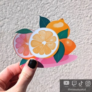 Bonita pegatina impermeable de cítricos de limón, vinilo con frutas de verano pastel para portátil, decoración de cocina, pegatina floral para botella de agua o termo.