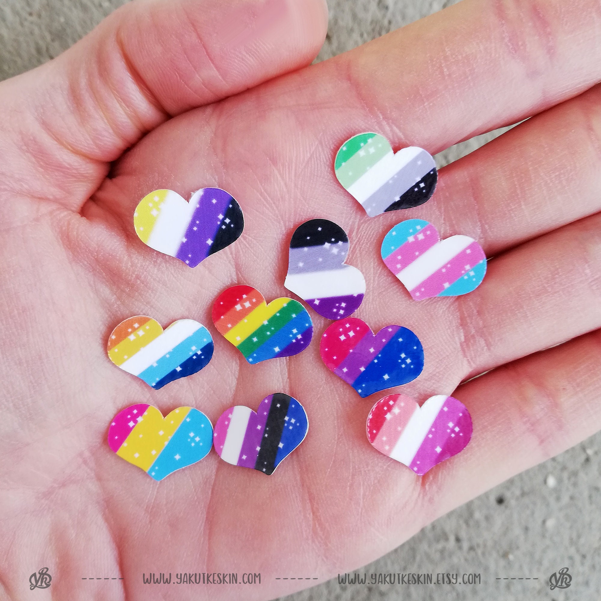 10 Mini MIX of LGBTQ Pride Flag Heart Sticker Pack, Waterproof Vinyl ...