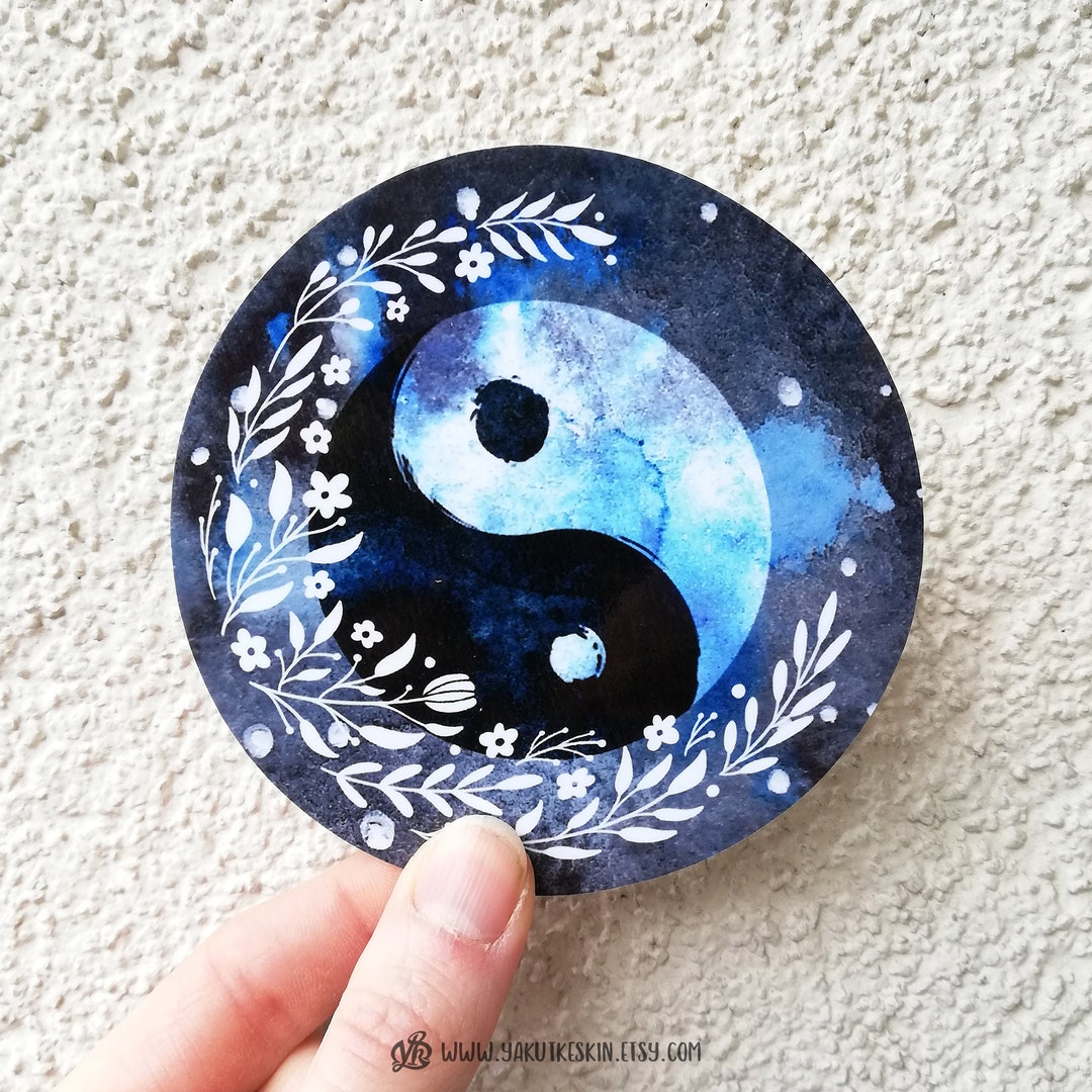 Full Moon Yin Yang Floral Vinyl Laptop Sticker Waterproof Decal - Etsy