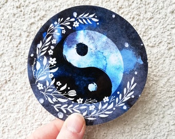 Full moon Yin Yang floral vinyl laptop sticker waterproof decal