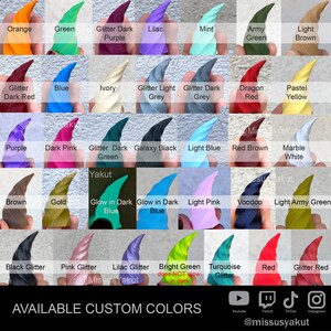 May include: A chart of 36 different colors of polymer clay, including glitter, glow-in-the-dark, and solid colors. The colors are arranged in a grid with the names of each color listed below. The text "AVAILABLE CUSTOM COLORS" is at the bottom of the chart.