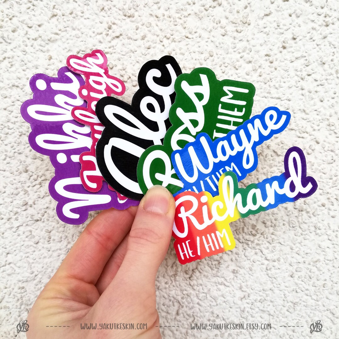 Custom PRONOUNS Name Stickers, LGBTQ+ Pride Rainbow Name Stickers ...