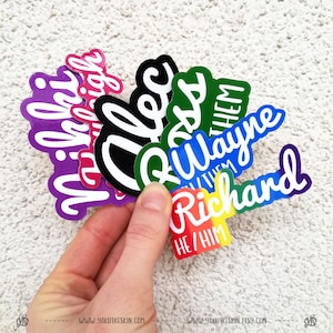 Aangepaste voornaamwoorden naamstickers, LGBTQ+ trots regenboognaamstickers waterdicht vinyl sticker sticker, genderqueer gepersonaliseerde cadeaus