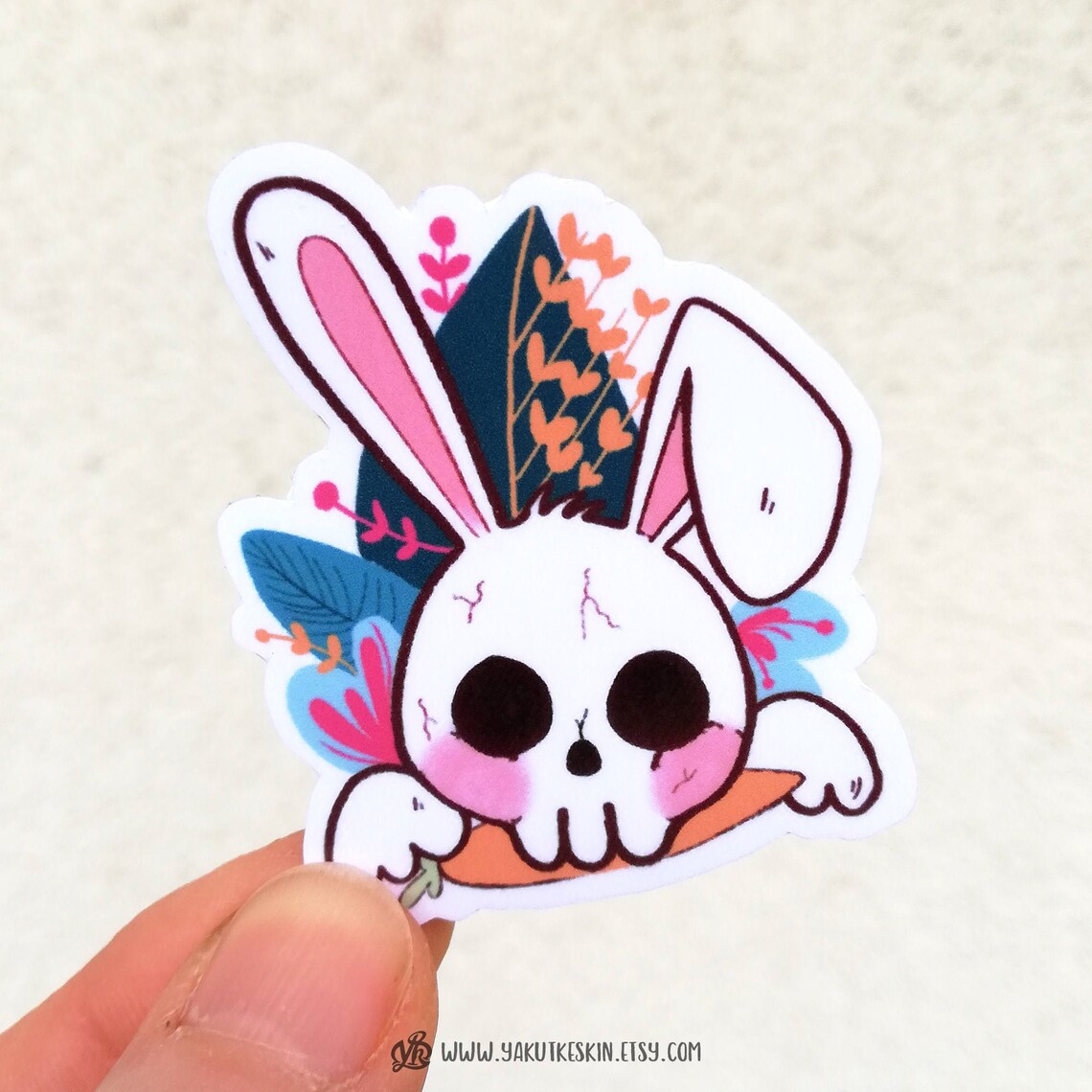 Pastel goth rabbit skull sticker floral bunny horror Etsy