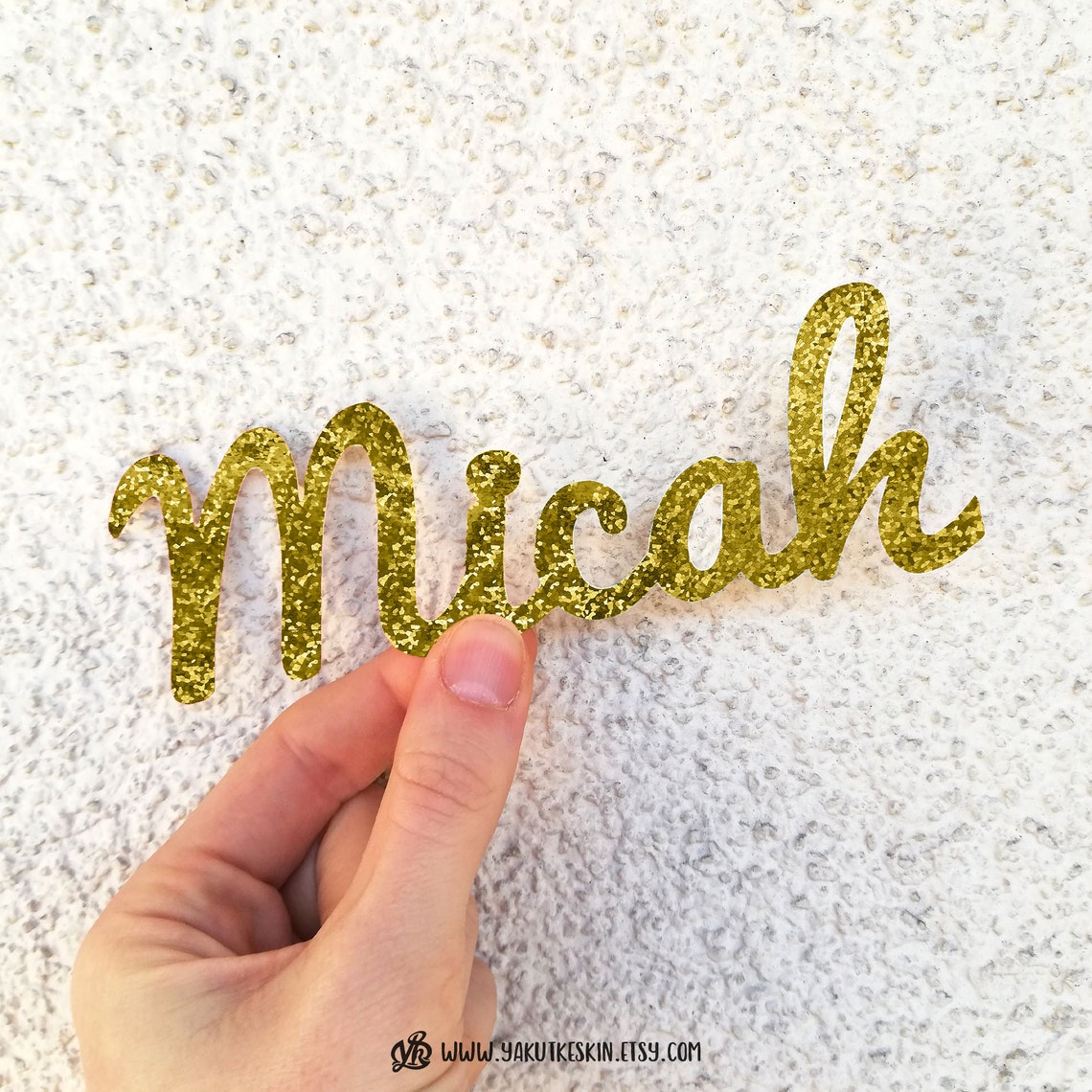 Gold Custom name stickers waterproof holographic glitter vinyl Etsy