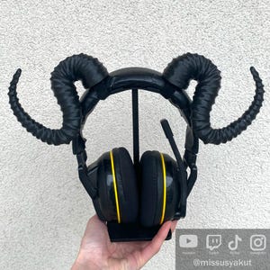 Satan demon horns for Headphones and Headsets, BIG anime Gothic Curved Ram attachment, devil gamer Cosplay, Gaming Prop streamer gift