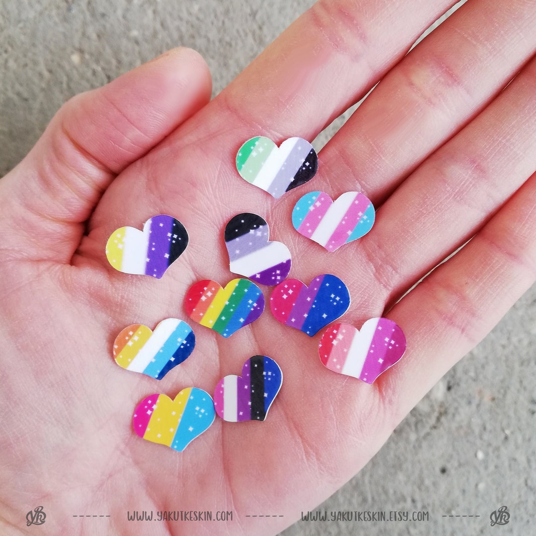 10 Mini MIX of LGBTQ Pride Flag Heart Sticker Pack, Waterproof Vinyl ...