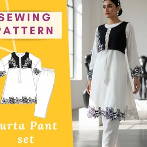 Patrón de costura para pantalón kurta: Traje tradicional femenino (XS-XXXXL) (Descarga instantánea)