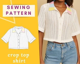 Crop Top Shirt Sewing Pattern  | Size XS-XXXXL | Instant Download | Easy Instructions |  | Women Sewing Pattern| Free Puff sleeve pattern