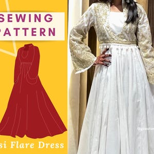 Desi Flare Dress Sewing Pattern: Anarkali Gown, Easy Instructions (PDF Download XS-4XL )