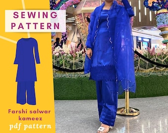Farshi Salwar Kameez Sewing Pattern: Traditional Women's Design (PDF Download, XS-4XL)