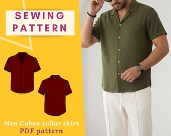 Men Cuban Collar Shirt Sewing Pattern | Sizes S-2XL (Digital Download)
