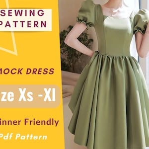 Smock Dress Sewing Pattern for women | Size XS - XL pdf pattern for printing at home | Instant Download | Easy Digital PDF