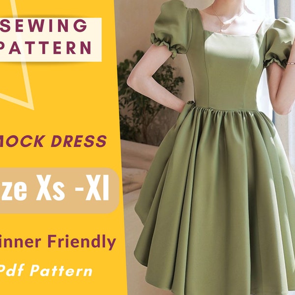 Smock Dress Sewing Pattern for women | Size XS - XL pdf pattern for printing at home | Instant Download | Easy Digital PDF