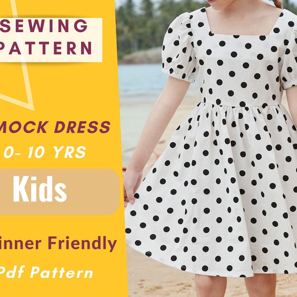 Puff Sleeve Smock Dress Sewing Pattern, Girls pattern, Teen patterns, Baby girl sewing pattern, Toddler dress, Tween pattern, Linen dress