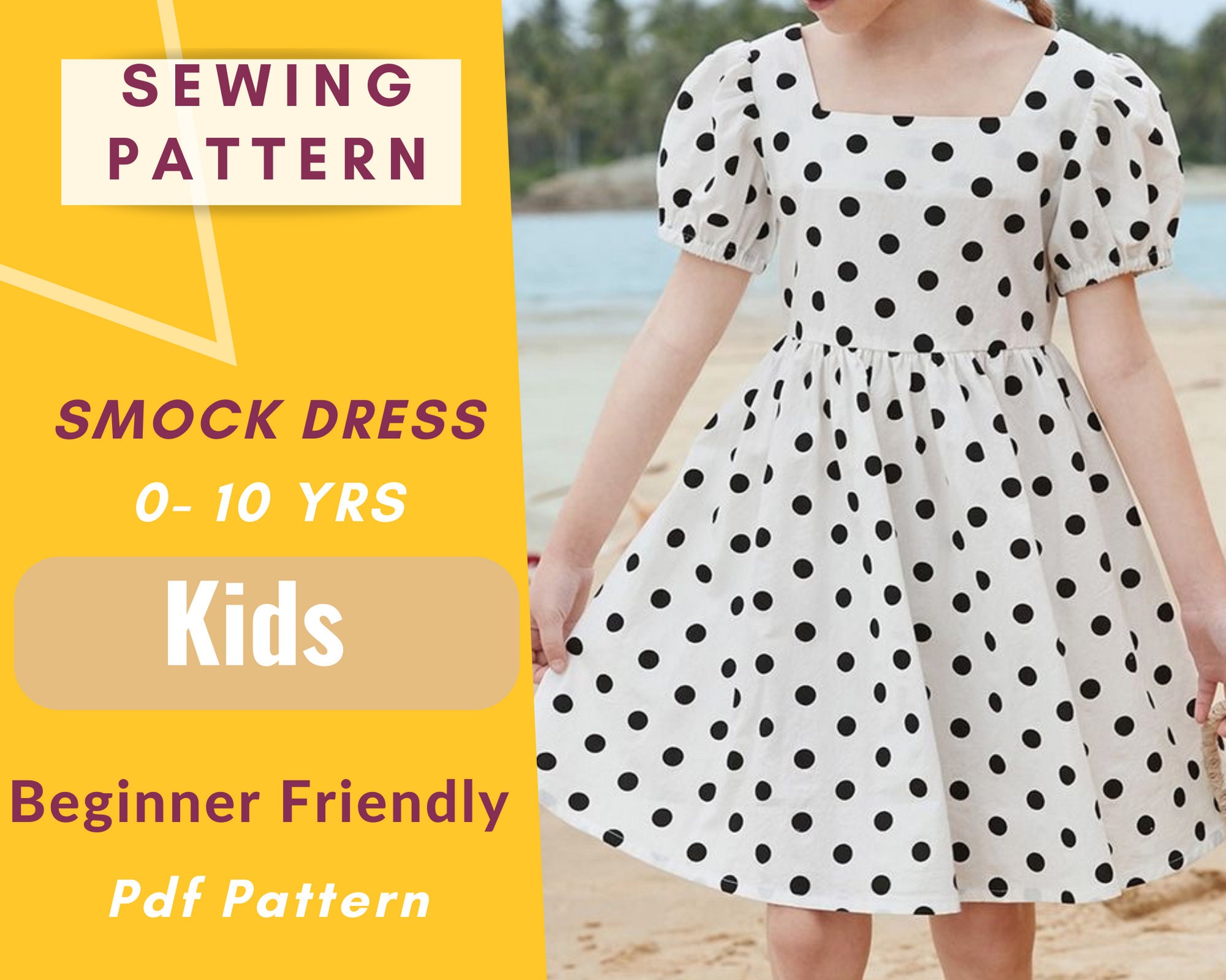 Womens Short Sleeve Gathered Smock Dress Sewing Pattern XS-5XL