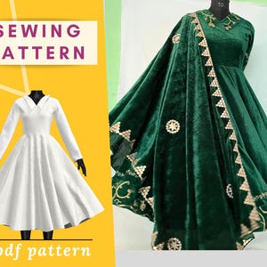 Anarkali Dress Sewing Pattern for women | Size XS - 4XL pdf pattern for printing at home | Instant Download | Easy Digital PDF