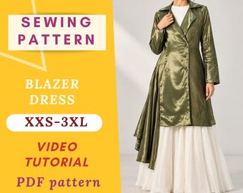 Blazer Dress | Pdf Sewing Pattern | XXS-3XL Sizes Available | Women sewing pattern | Video Tutorial